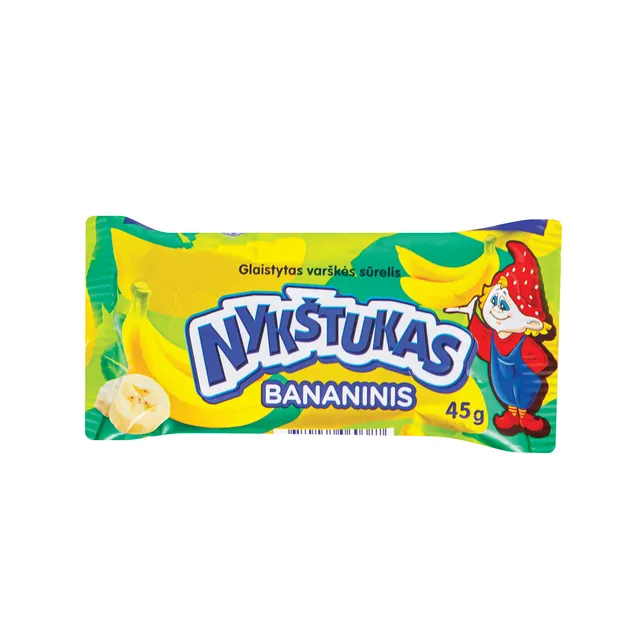 Glaistytas varškės sūrelis bananinis NYKŠTUKAS 24,3% r., 45g