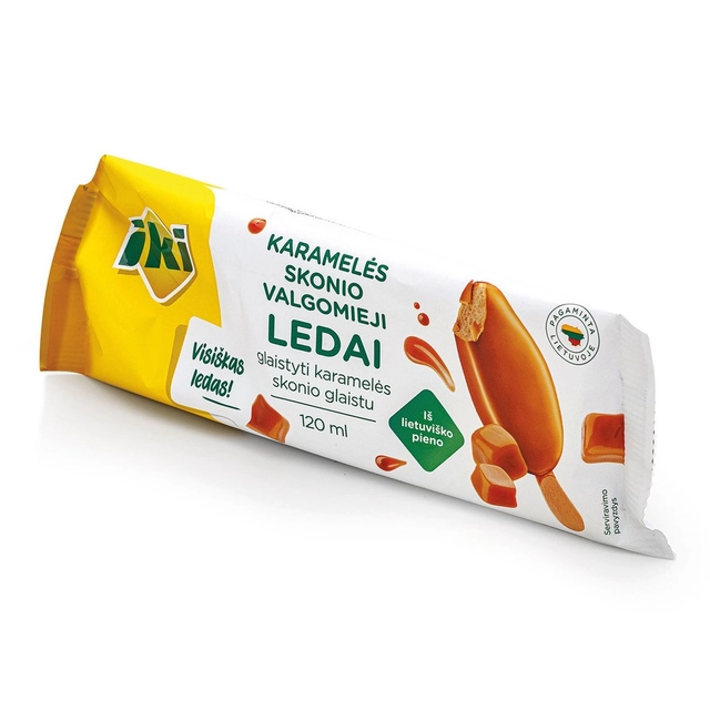 Karamelės skonio valgomieji ledai IKI glaistyti karamelės skonio glaistu, 120 ml