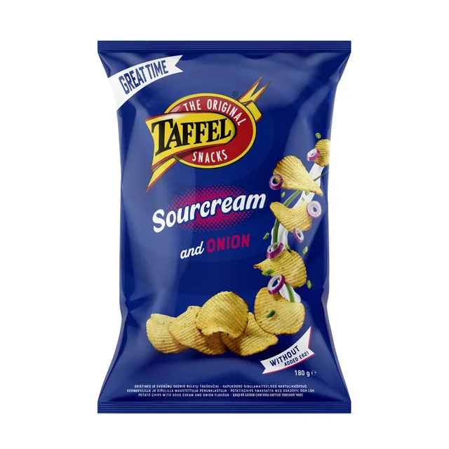 Chips TAFFEL SOUR CREAM & ONION CHIPS, 180 g