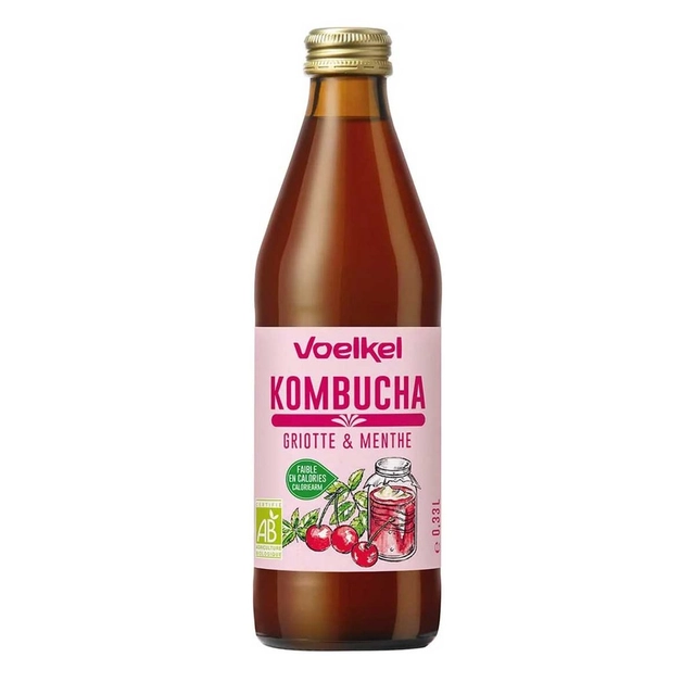 Ekologiškas fermentuotas vyšnių ir mėtų skonio arbatos gėrimas VOELKEL KOMBUCHA, 330 ml