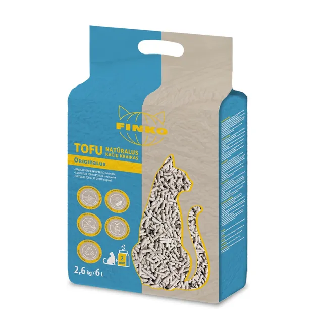 Kačių kraikas 2 mm granulė, FINKO TOFU 2,6 kg