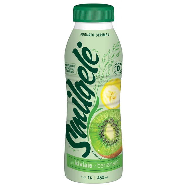 Yogurt drink with kiwis and bananas, fibers, vit. D3 SMILGELĖ, 1% fat, 450 ml
