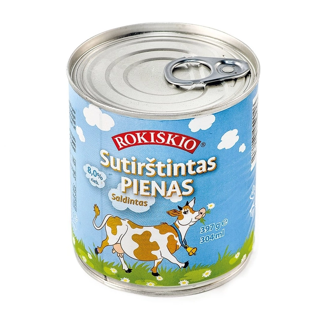 Saldintas sutirštintas ROKIŠKIO pienas, 8% rieb., 397 g