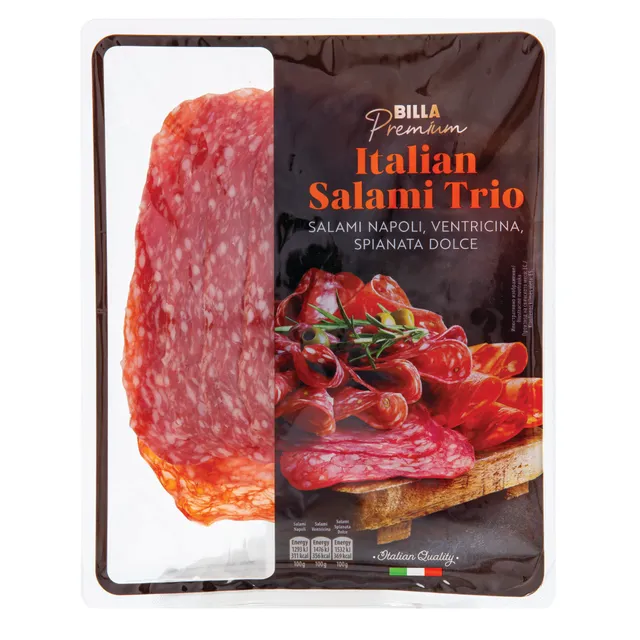 Итальянское сало трио BILLA PREMIUM Saliami Napoli, Salami Ventricina и Salami Spianata Dolce, 120 г