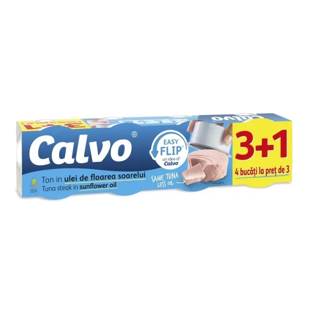 Nesmulkintas tunas saulėgrąžų aliejuje CALVO 3+1, 260 g