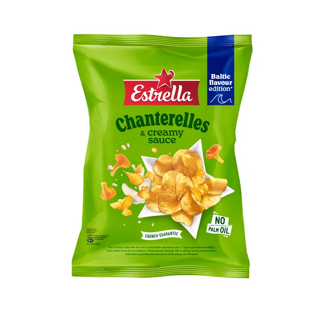 Smooth cut chanterelle and cheese sauce flavored potato chips ESTRELLA, 170 g