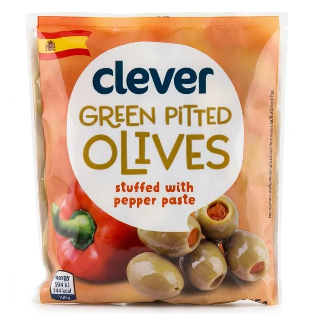 Žaliosios alyvuogės įdarytos paprikų pasta CLEVER MANZANILLA, 165 g