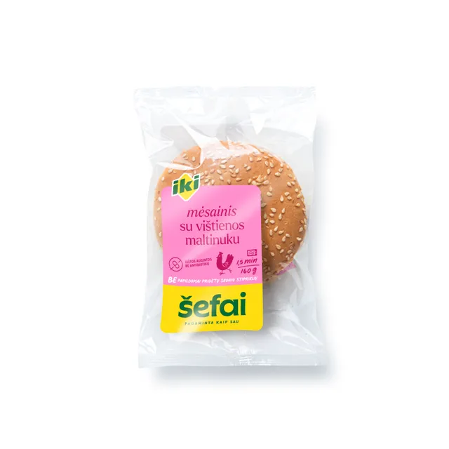 Mėsainis su vištienos maltinuku IKI ŠEFAI, 160 g