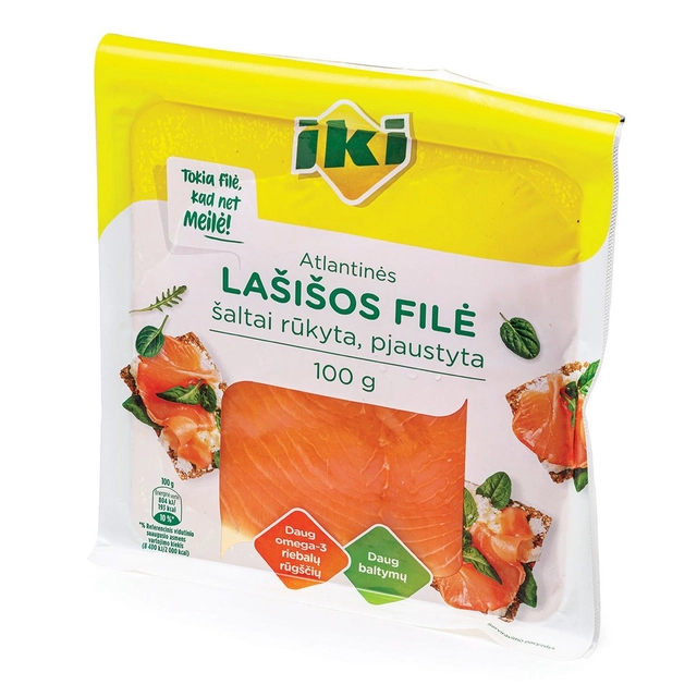 Šaltai rūkyta atlantinių lašišų filė IKI, 100 g