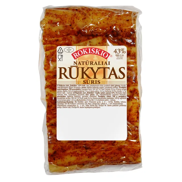 Копченый острый сыр ROKIŠKIO, 43% жира.