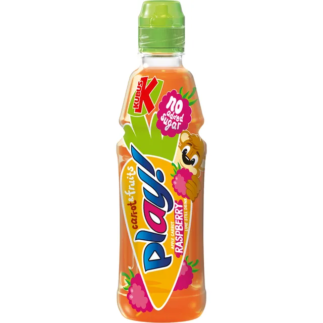 Morkų, aviečių, žaliųjų citrinų, obuolių gėrimas KUBUS PLAY, 400 ml