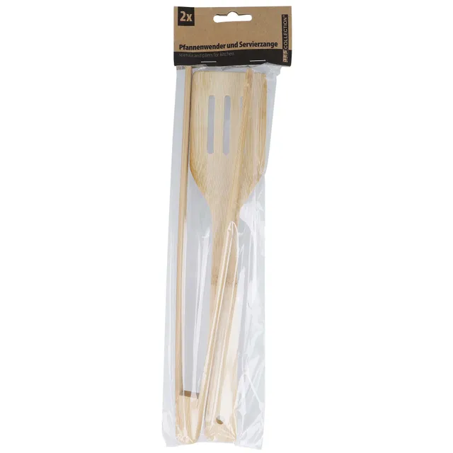Maisto ruošimo rinkinys mentelė su žnyplėmis, bambukas, 30 cm