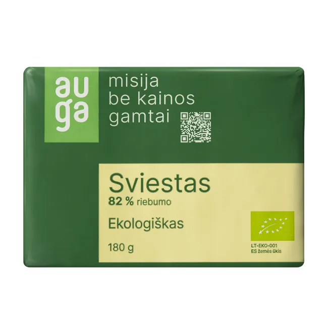 Ekologiškas sviestas AUGA, 82% rieb., 180 g