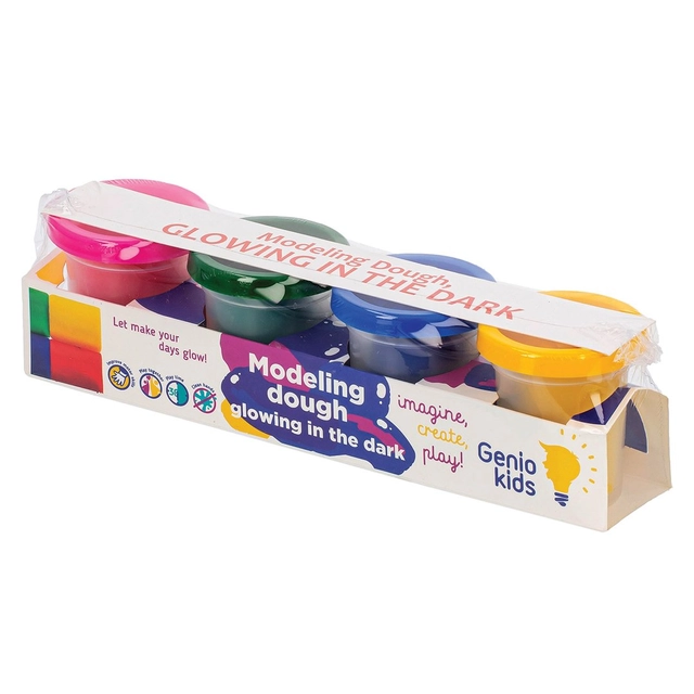 Modelino plastilino rinkinys 4 spalvos šviečia tamsoje GENIO KIDS