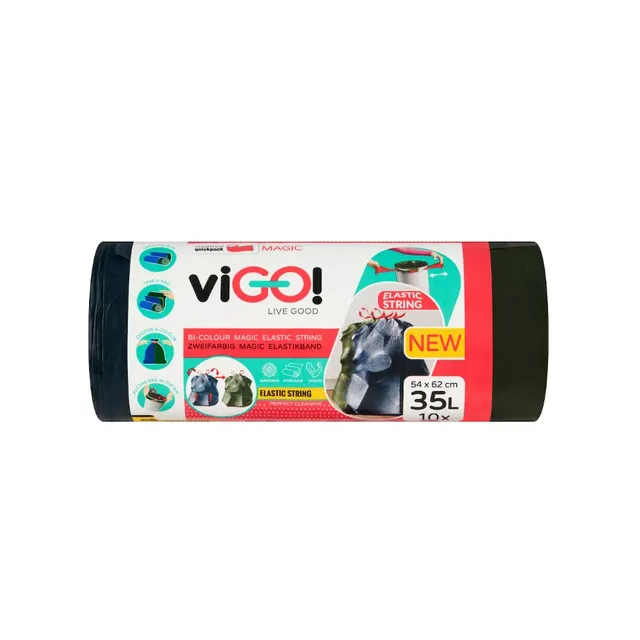 Šiukšlių maišai su elastine juosta VIGO! MAGIC, 35 l, 10 vnt