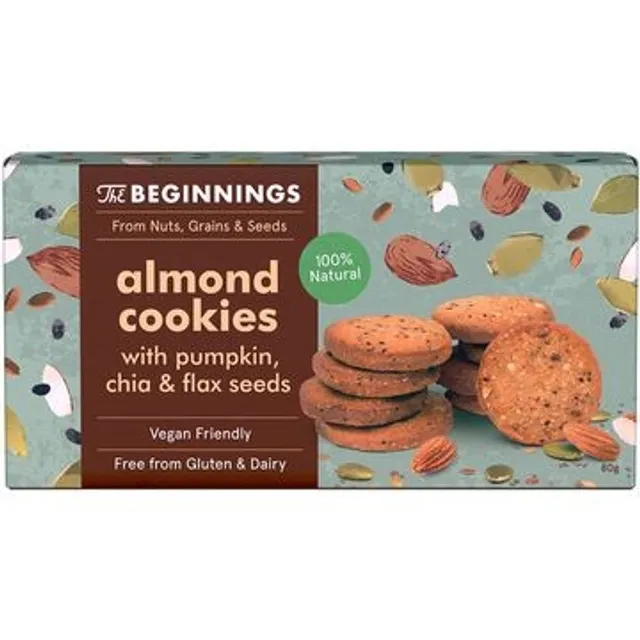 Almond cookies with pumpkin, chia and flax seeds THE BEGINNINGS, 80 g