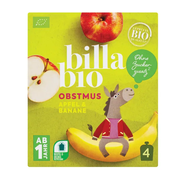 Obuolių ir bananų tyrelė vaikams BILLA BIO, 360 g