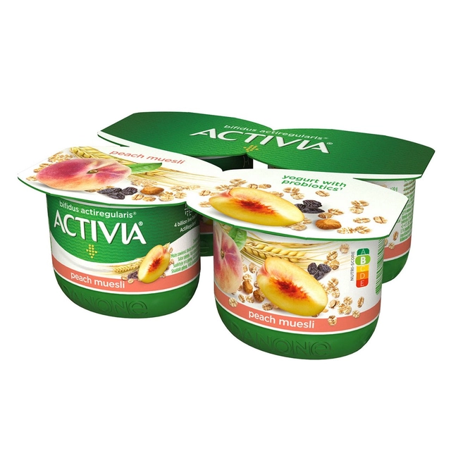 Jogurtas su persikais ir dribsniais ACTIVIA, 4x120 g