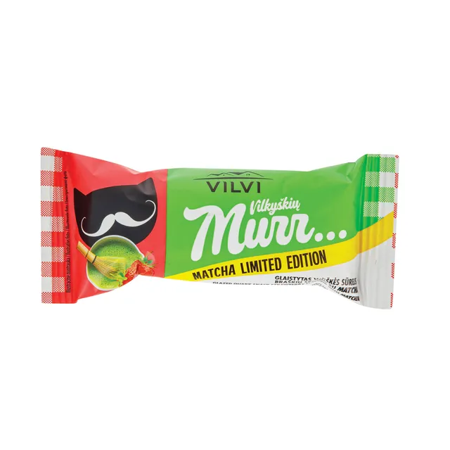 Glaistytas varškės sūrelis braškių skonio su matcha, VILVI Vilkyškių Murr LIMITED EDITION, 30% rieb., 40g