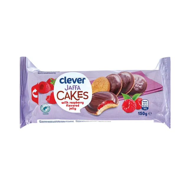 Biscuit cookies with raspberry flavor jelly and chocolate CLEVER, 150 g