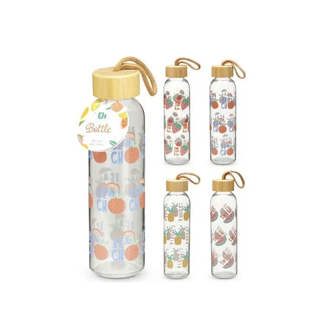 Stiklinė gertuvė su bambukiniu dangteliu, 500 ml