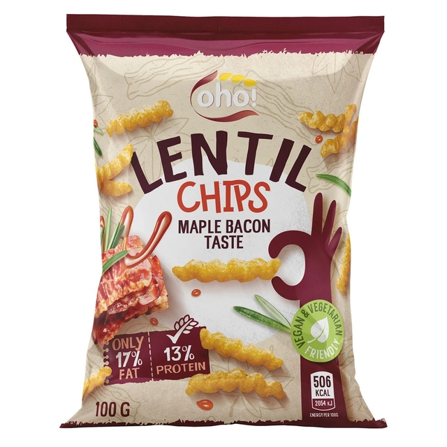 Maple Bacon flavored red lentil chips OHO, 100 g