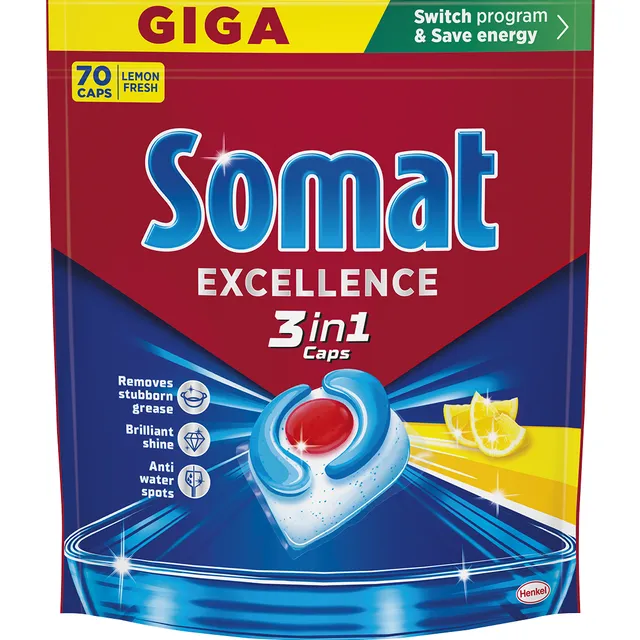 Капсулы для посудомоечных машин "SOMAT Excellence 3in1 Lemon" 70 шт.