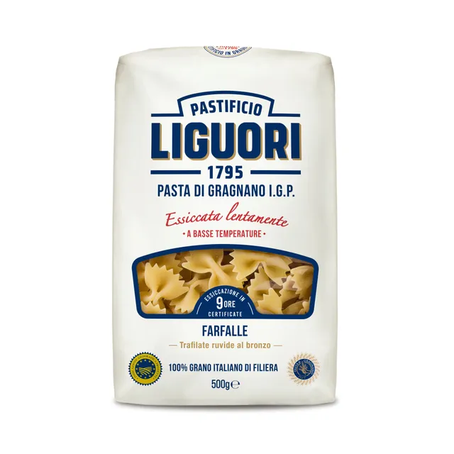 Kietagrūdžiai itališki makaronai kaspinėliai LIGUORI FARFALLE, 500 g