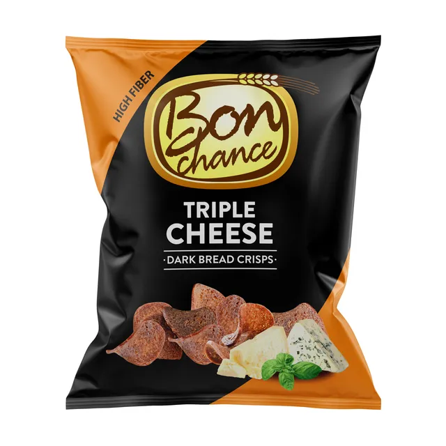 Black bread chips with three cheese flavor BON CHANCE, 240 g