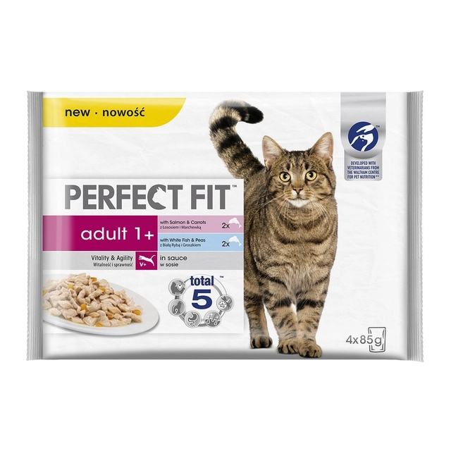 Konservuotas kačių ėdalas su lašiša PERFECT FIT, 4x85 g