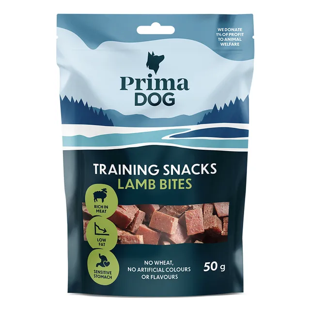 Treniravimo skanukas ėrienos kąsneliai PRIMA DOG, 50 g
