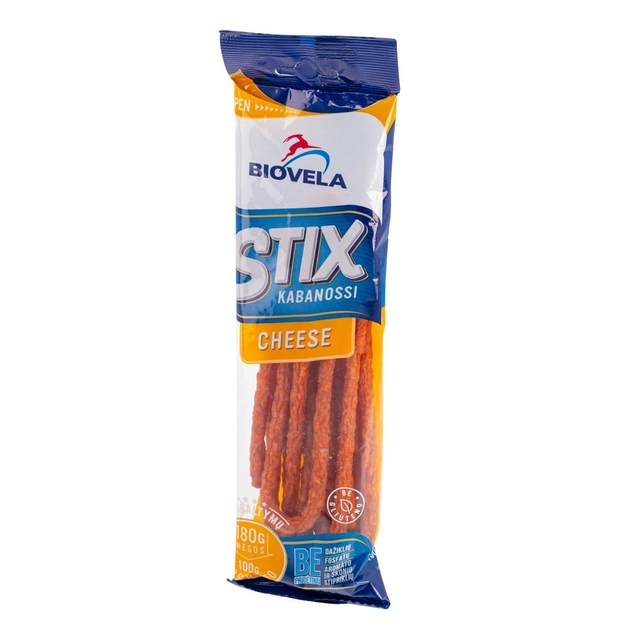 Karštai rūkytos kabanossi STIX lazdelės su sūriu, 100 g