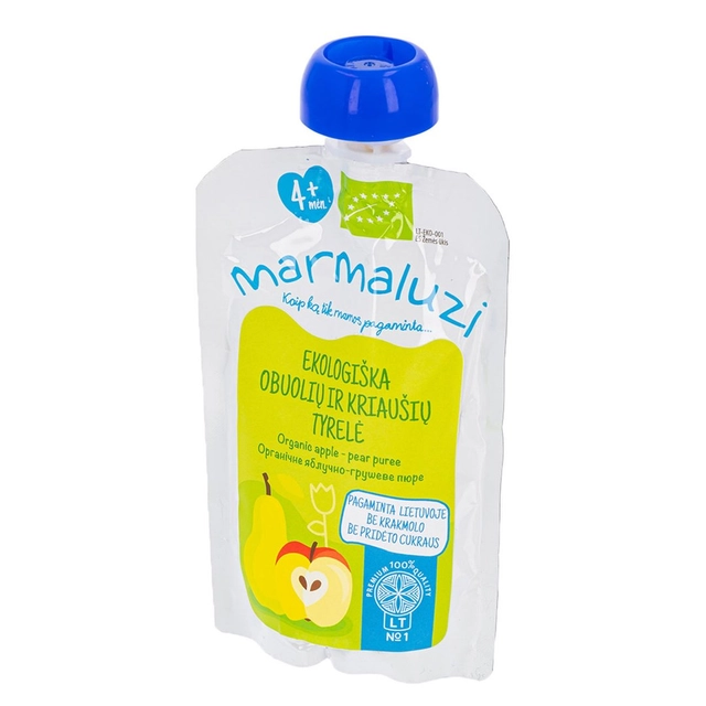 Ekologiška obuolių ir kriaušių tyrelė MARMALUZI (nuo 4 mėn.), 90 g