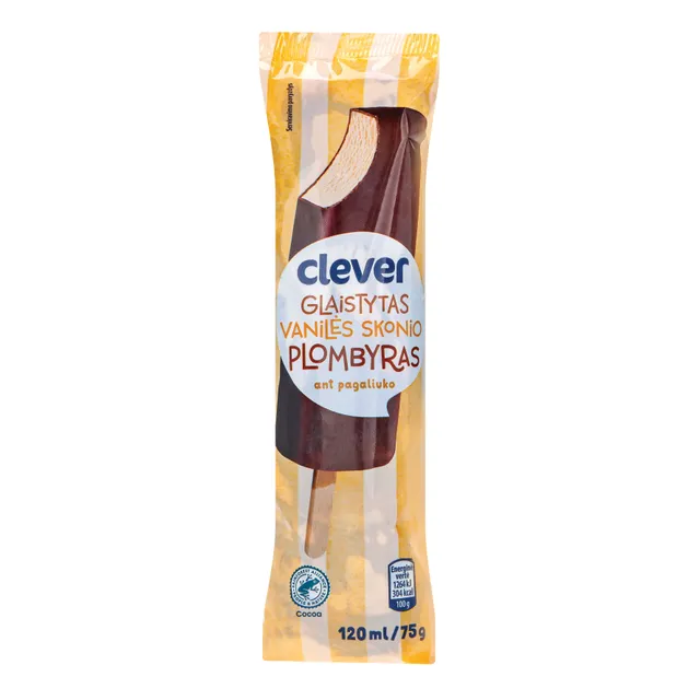Glaistytas vanilės skonio plombyras ant pagaliuko CLEVER, 120 ml