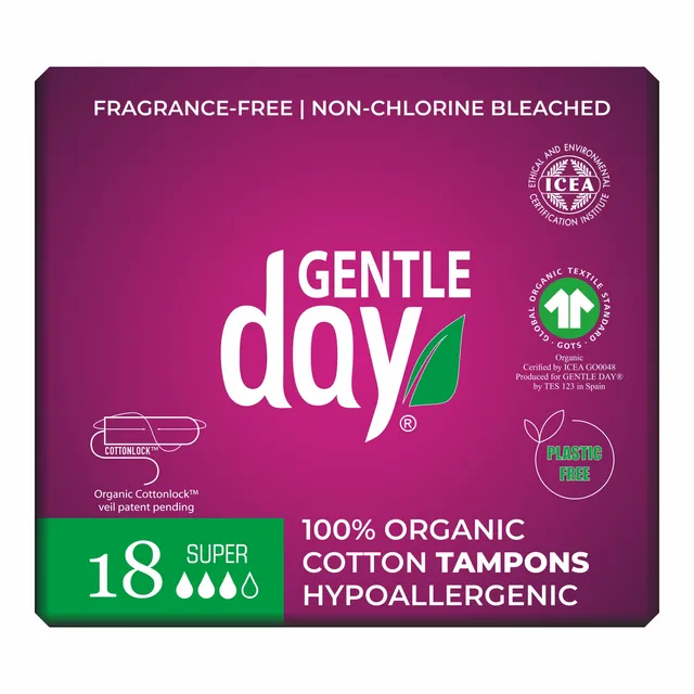 Tamponai organinės medvilnės SUPER, 18 vnt.