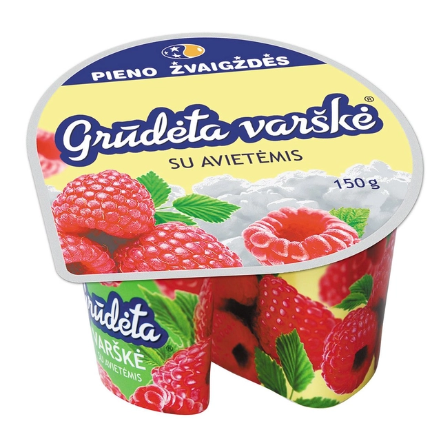 Grūdėta varškė su avietėmis, 7% rieb., 150 g
