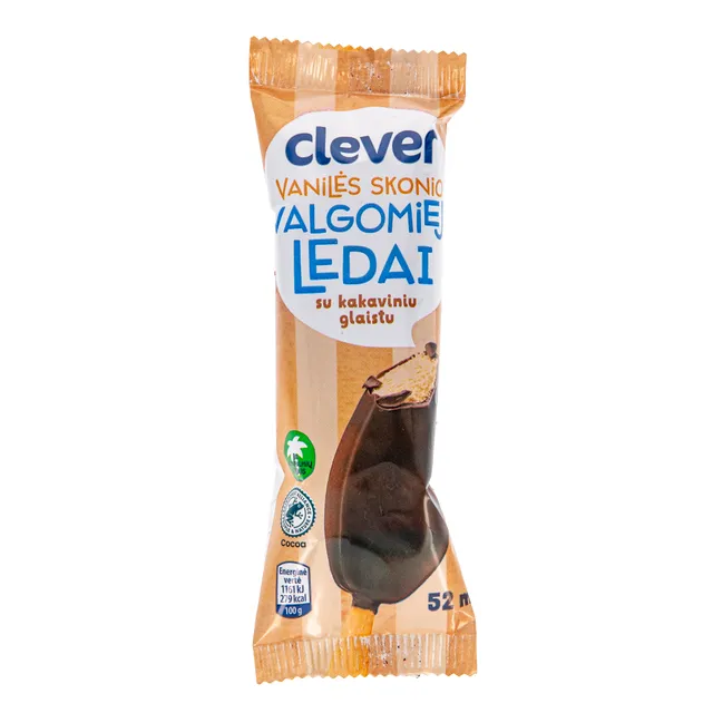 Vanilla flavored ice cream with cocoa coating CLEVER, 52 ml