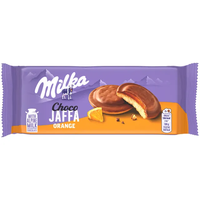 Biscuit cookies with orange flavored jelly filling MILKA, 147 g