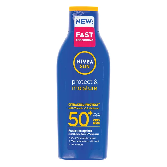 Drėkinantis apsauginis losjonas nuo saulės, SPF50+NIVEA SUN PROTECT & MOISTURE, 200 ml