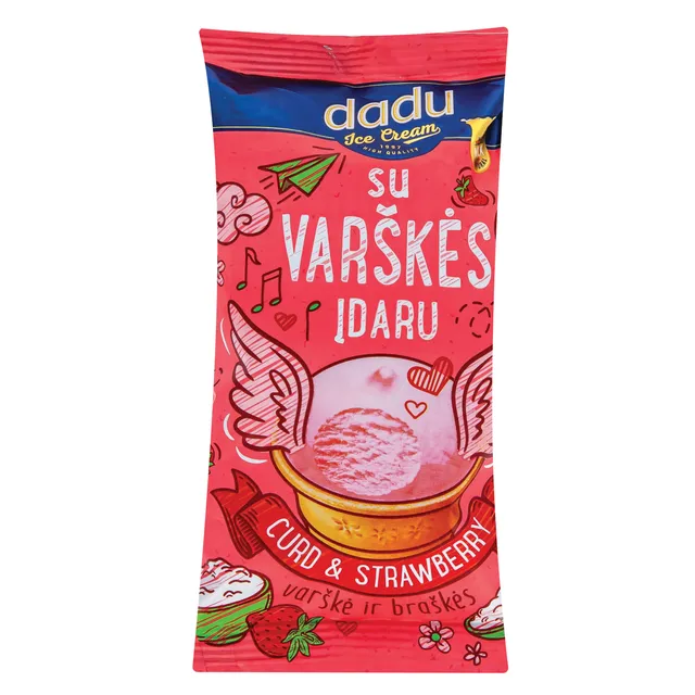 Мини мороженое со вкусом клубники с творогом в вафельном стаканчике DADU, 85 мл