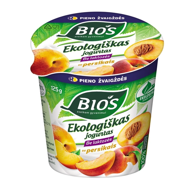 Ekologiškas jogurtas be laktozės su persikais BIOS, 3,1% rieb., 125 g