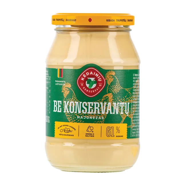 Majonezas KĖDAINIŲ BE KONSERVANTŲ, 62% rieb., 430 g
