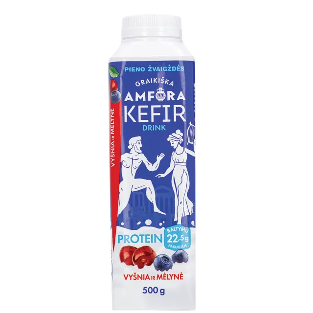 Kefyro gėr. „GRAIKIŠKA AMFORA PROTEIN“ su vyšn. ir mėl., 1,8% rieb., 500 g 