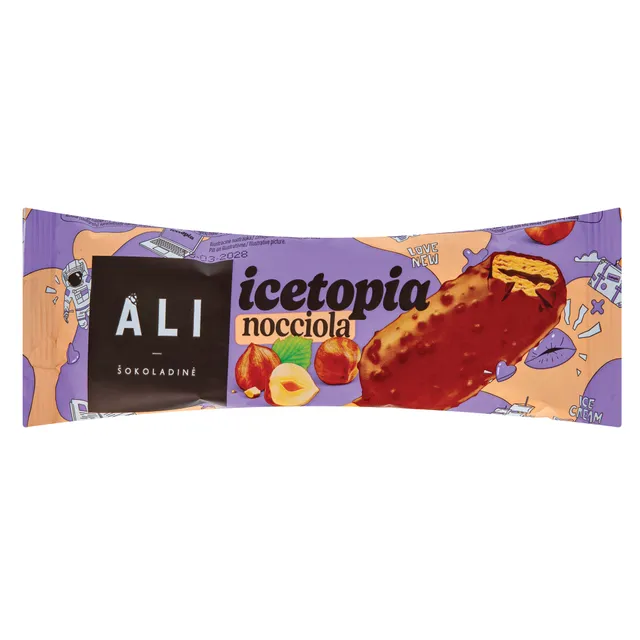 Lazdyno riešutų skonio plombyras su lazdynų riešutų įdaru ICETOPIA Nocciola, 100 g