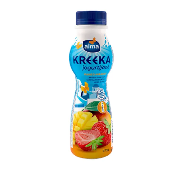 Graikiško stiliaus jogurto gėrimas su mangais ir braškėmis ALMA, 2,2% rieb., 275 g