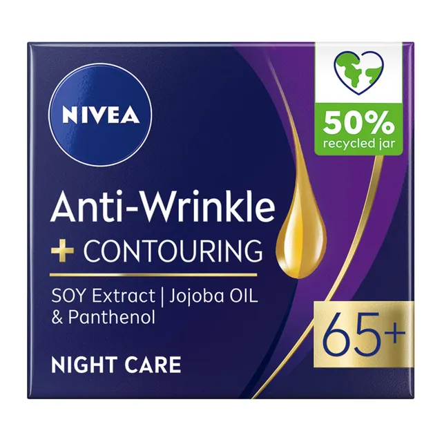 Veido kontūrus atkuriantis naktinis kremas nuo raukšlių 65+ NIVEA ANTI-WRINKLE CONTOURING, 50 ml