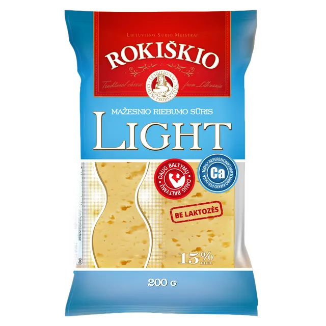 Sūris be laktozės ROKIŠKIO LIGHT, 15 % rieb., 200g