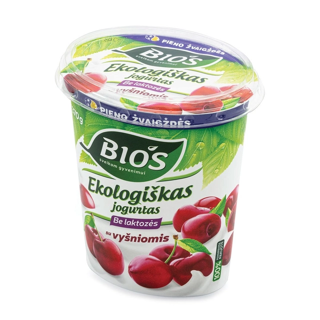 Ekologiškas jogurtas be laktozės su vyšniomis BIOS, 3,1% rieb., 370 g