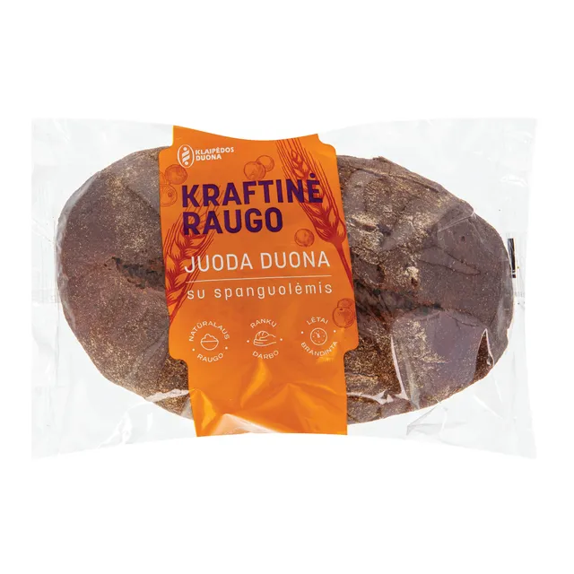 Kraftinė raugo juoda duona su spanguolėmis, 500 g