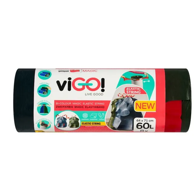 Šiukšlių maišai su elastine juosta VIGO! MAGIC, 60 l, 8 vnt